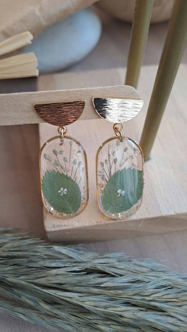 🪴Boucles d’oreilles ovales graminés, feuillages🪴