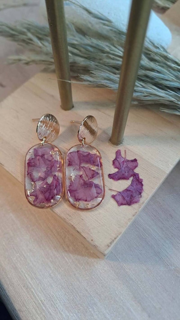 🌺Boucles d’oreilles ovales fleurs Lilas des Indes🌺