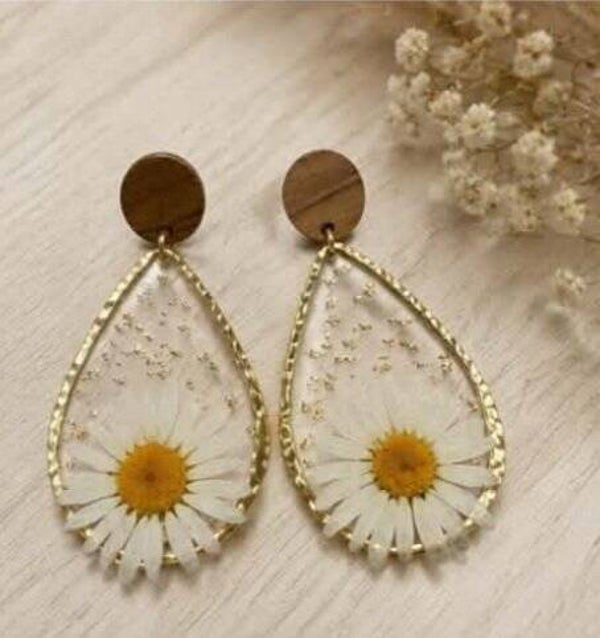 🌼Boucle d’oreille goutte d’eau marguerite🌼