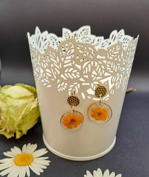 Boucles d'oreilles fleurs oranges