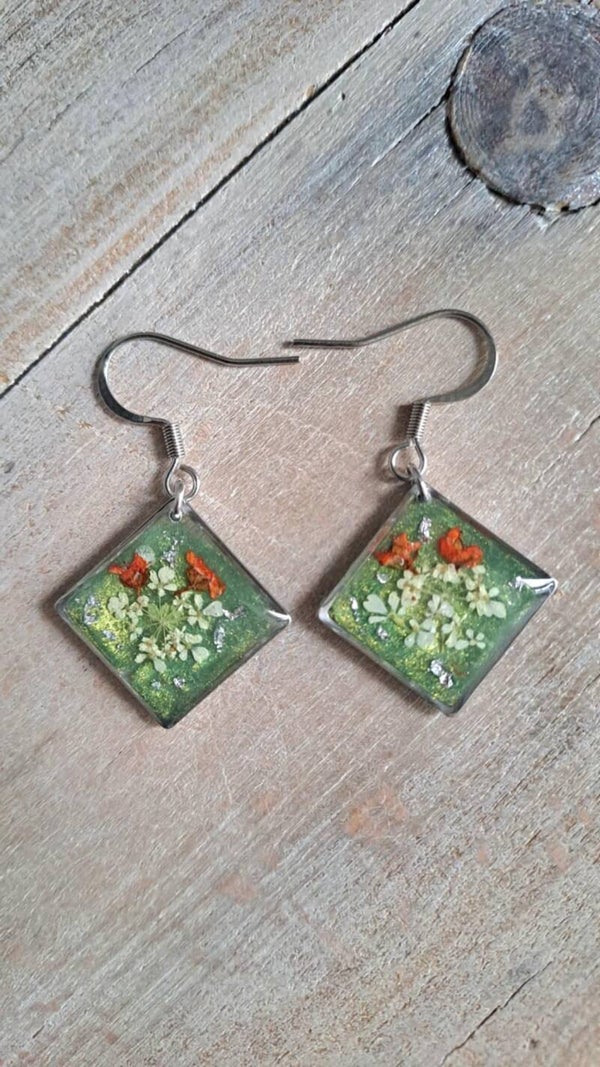 Boucles d'oreilles fleur de carotte sauvage - Argenté