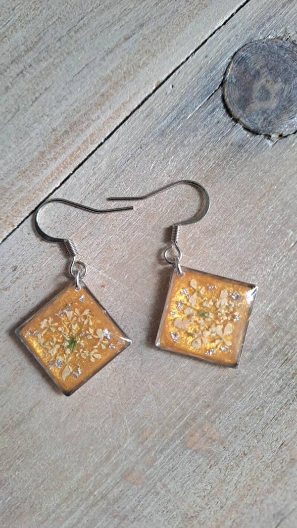 Boucles d'oreilles fleur de carotte sauvage - Argenté