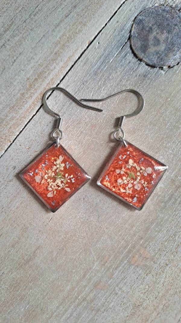 Boucles d'oreilles fleur de carotte sauvage - Argenté