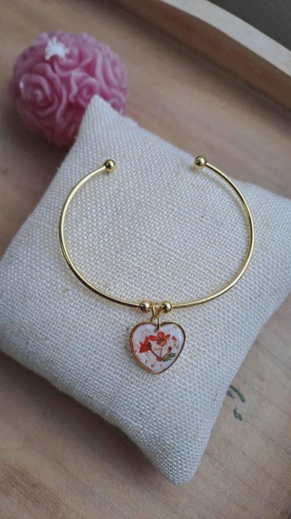 Bracelet jonc fleurs rouges