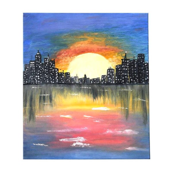 City Sunset Reflections – Original 16x20 Oil Painting