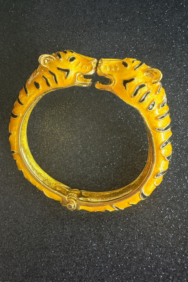 Golden Tiger Head Hinged Bangle Bracelet