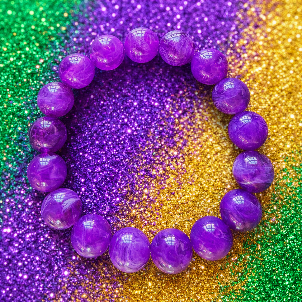 Purple Mardi Gras Beaded Bracelet