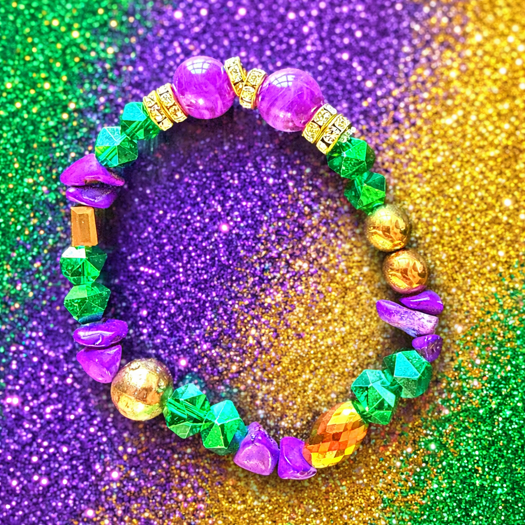 Mardi Gras Crystal Bracelet – Purple, Green & Gold