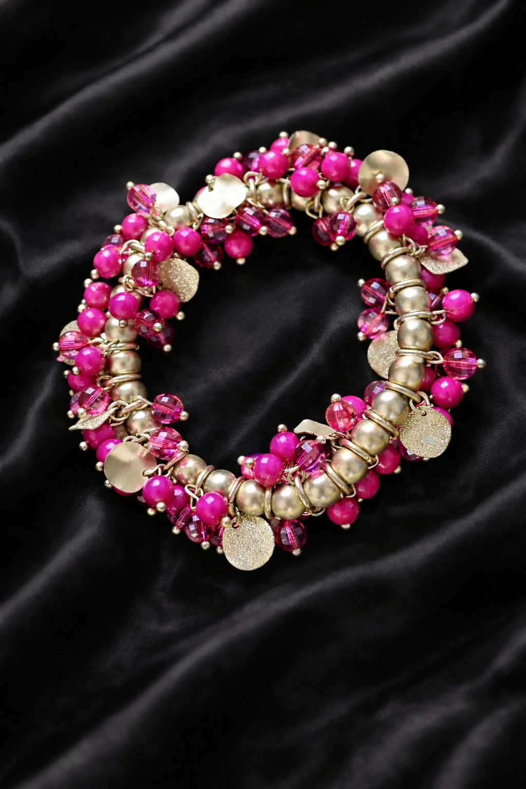 Pink & Gold Charm Stretch Bracelet