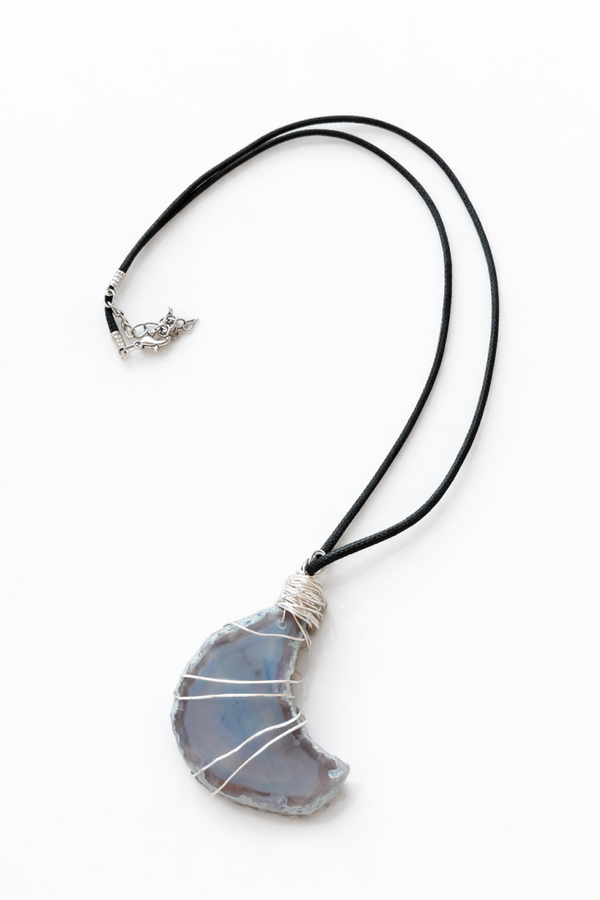 Boho Crescent Agate Pendant Necklace -16” – Blue Stone