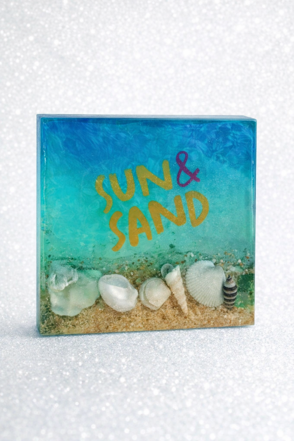 Sun & Sand Beach-Themed Resin Coaster / Display Piece