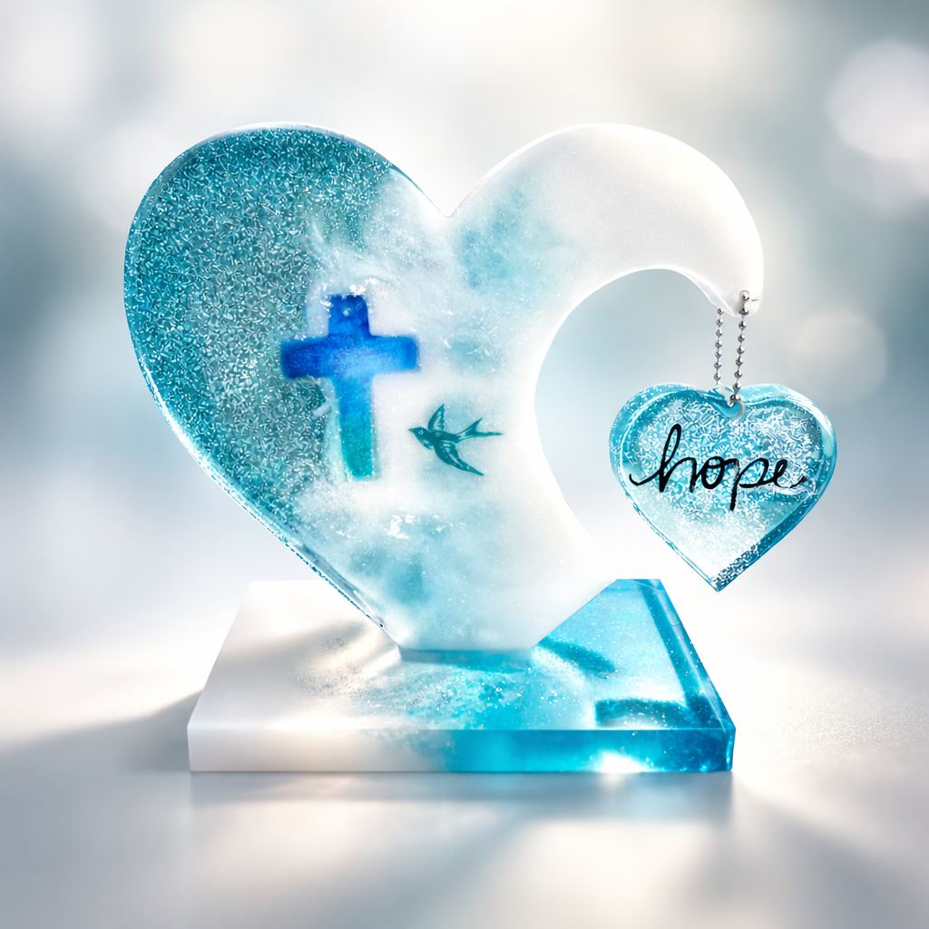 Faith & Hope Heart Resin Decor with Cross and Dove Charm