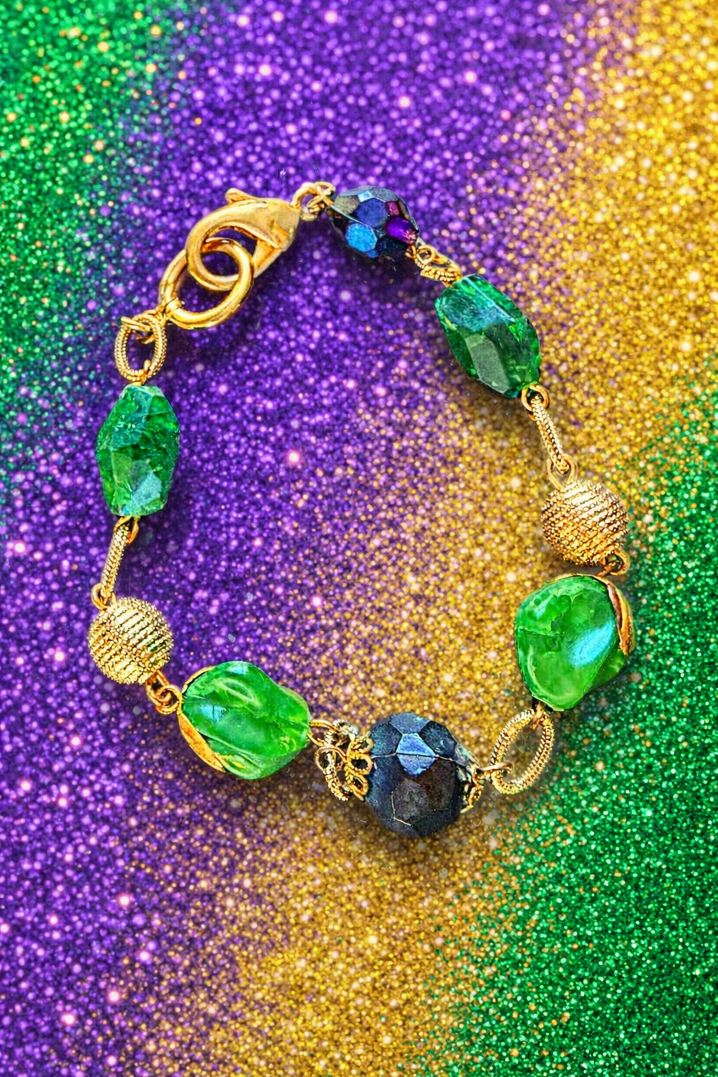 Mardi Gras Green & Gold Crystal Bracelet