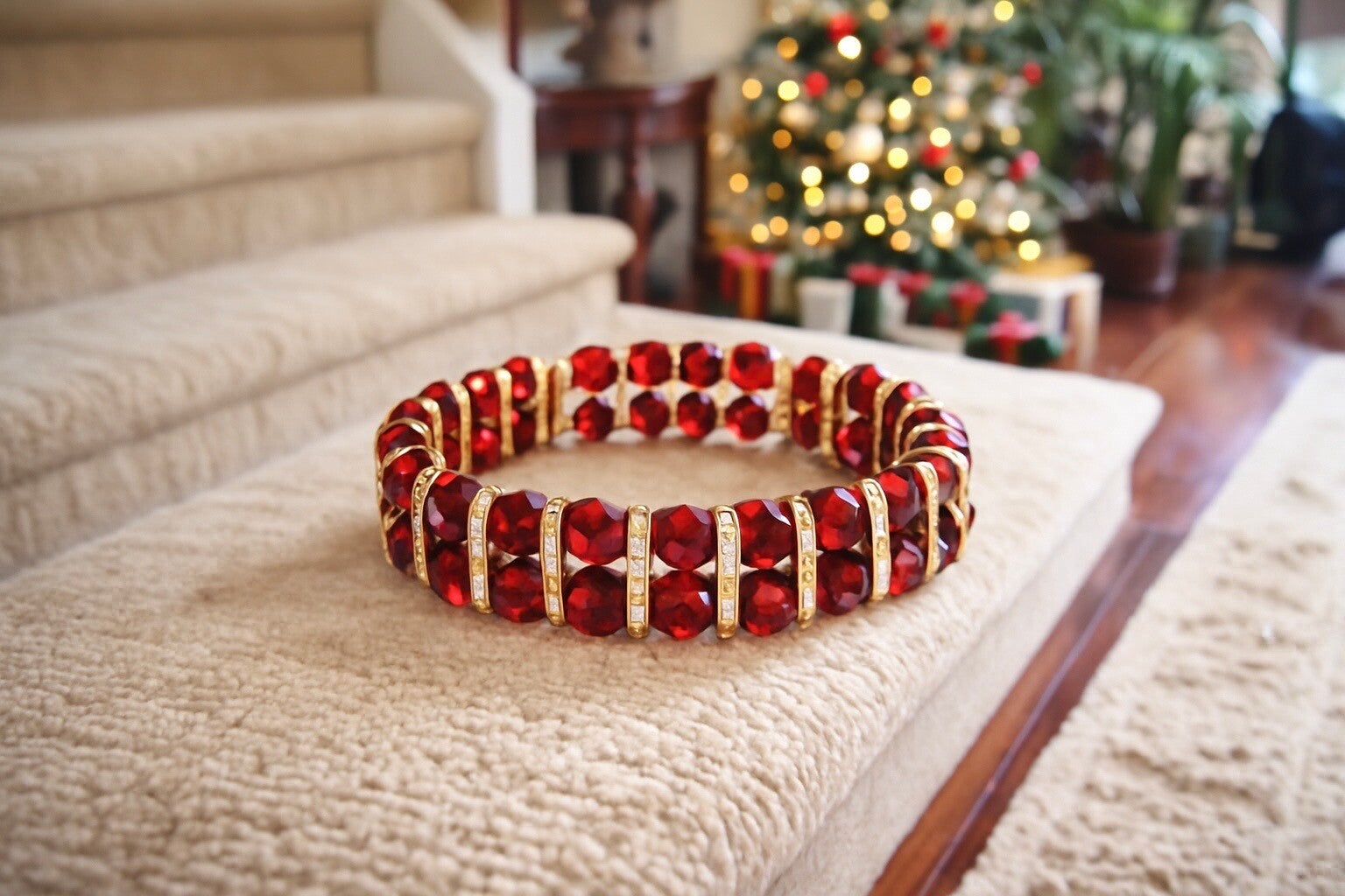 Crimson & Gold Double-Strand Holiday Bracelet