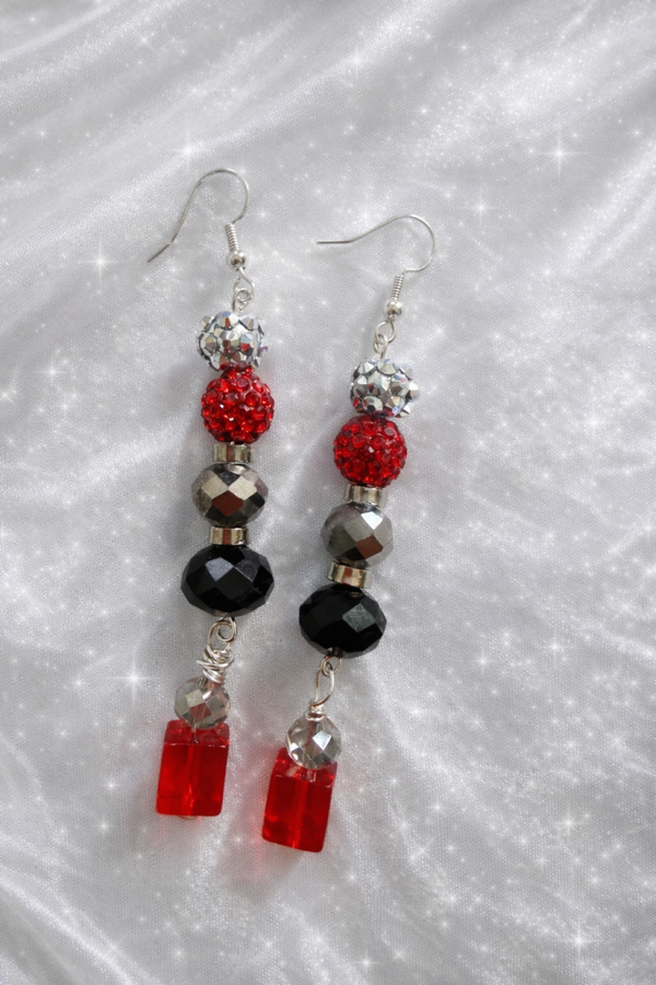 Ruby Sparkle Drop Earrings – Red Crystal & Silver Beaded Dangles