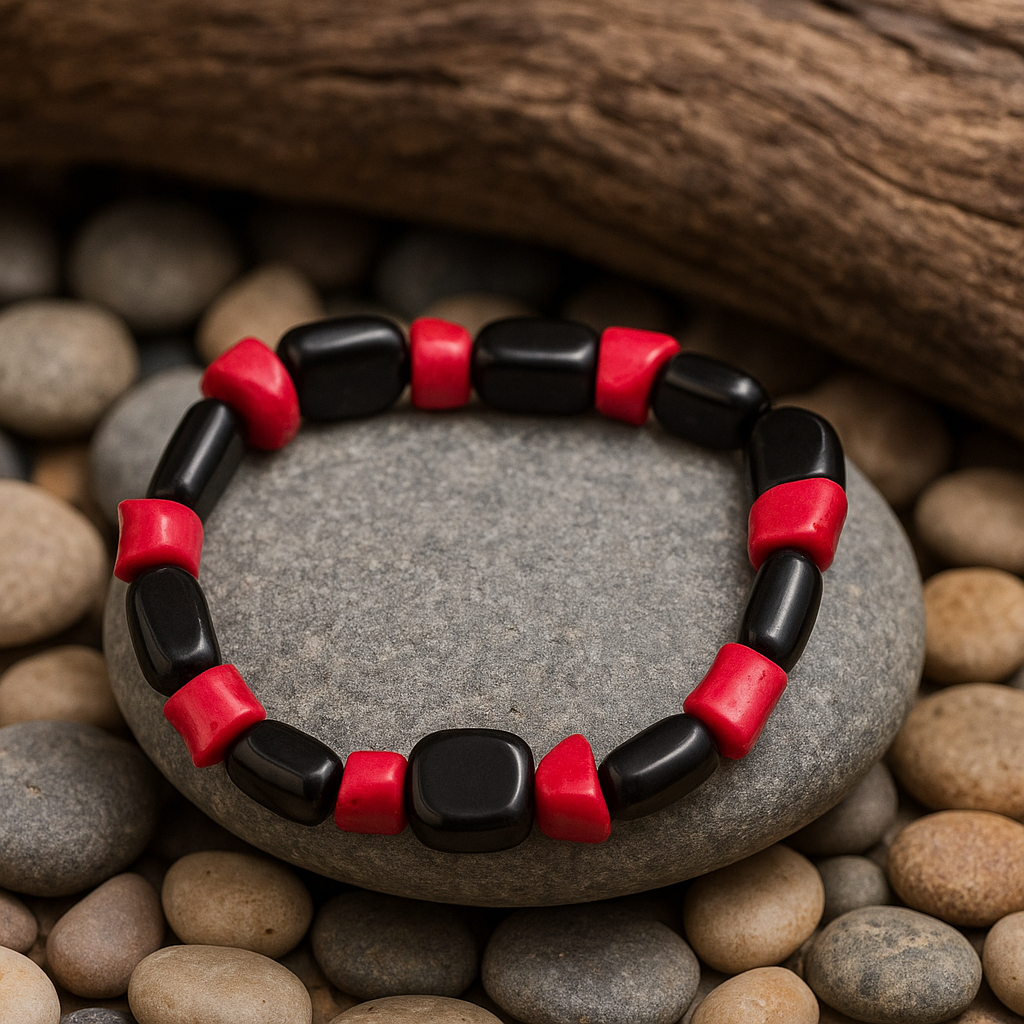 Red Coral & Onyx Men’s Bracelet