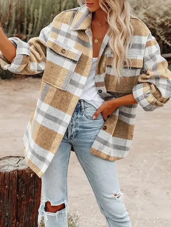 Autumn Breeze Khaki Plaid Shacket
