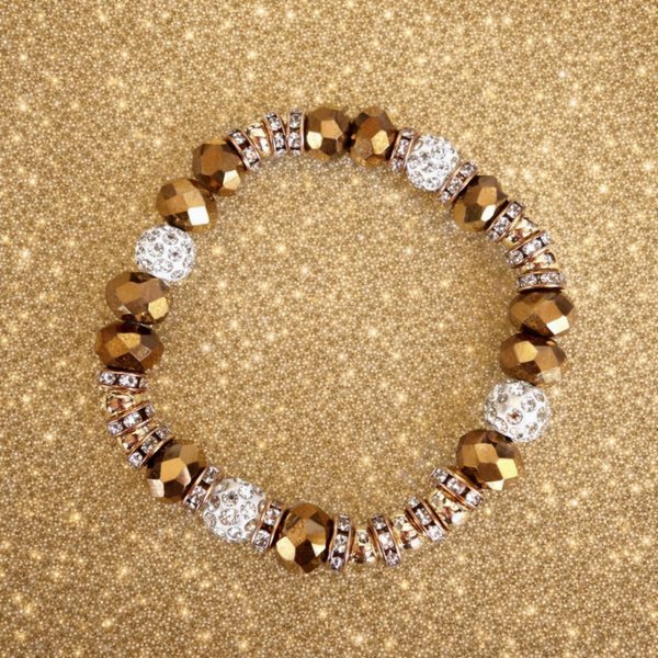 Golden Faceted Crystal Stretch Bracelet with Pavé Accents