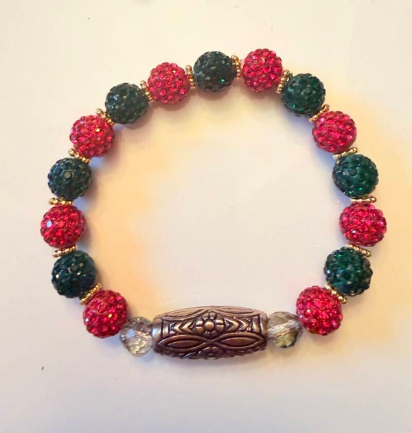 Christmas Sparkle Bracelet with Red & Green Rhinestones