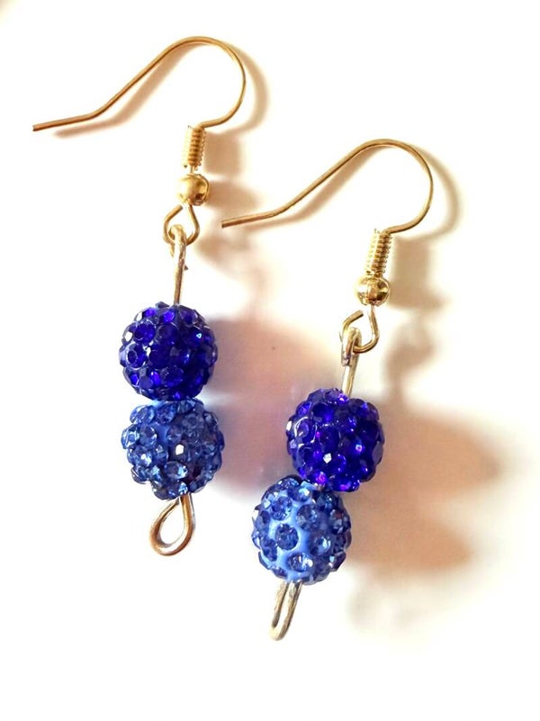 Double Blue Crystal Dangle Earrings