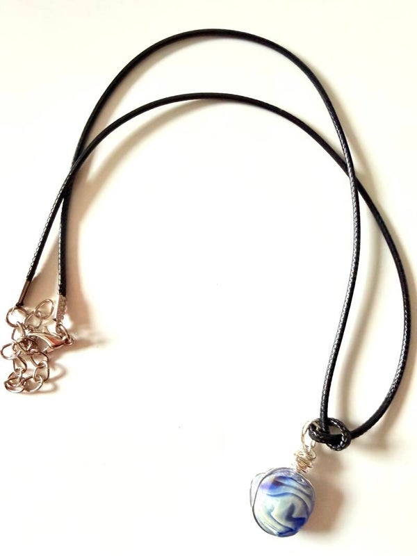 Blue Swirl Glass Pendant Necklace – 16”