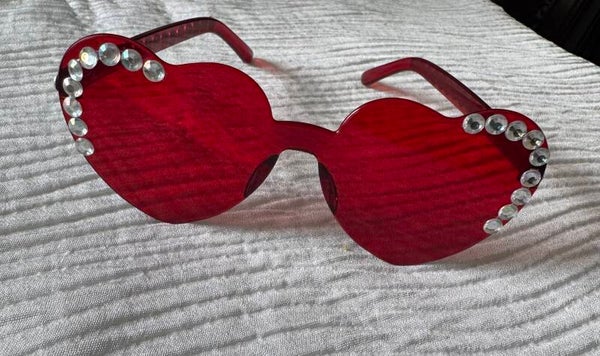 Red Heart Rhinestone Sunglasses – Statement Festival & Game Day Shades