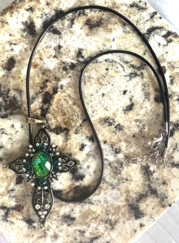 Emerald Radiance Cross Necklace