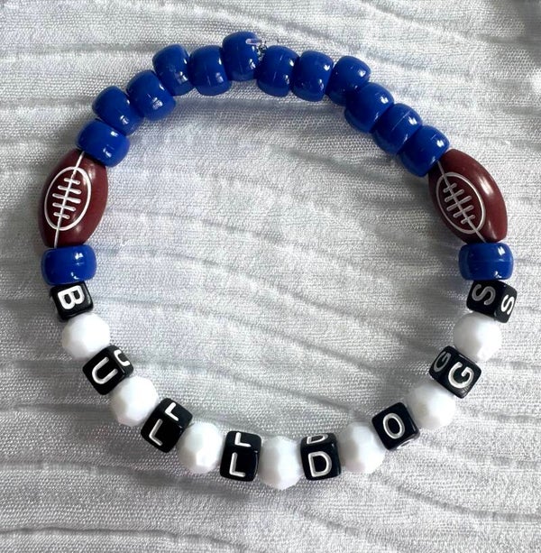 Bulldogs Football Beaded Stretch Bracelet – Custom Name Available