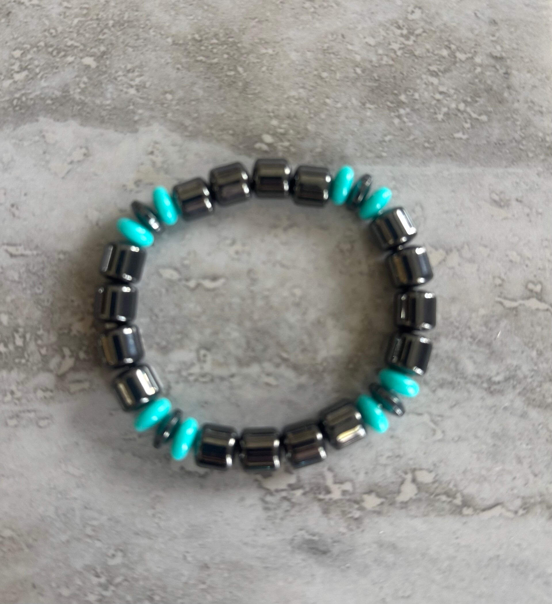 Hematite Beaded Barrel Stretchy Bracelet