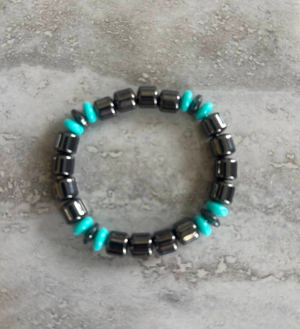 Hematite Beaded Barrel Stretchy Bracelet