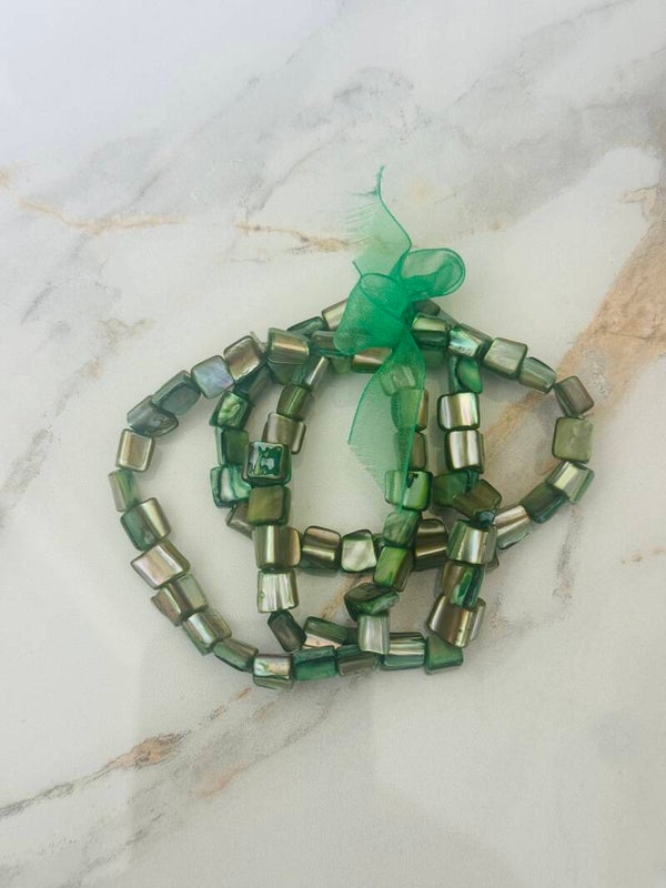 Green Shell Beaded Bracelet Set
