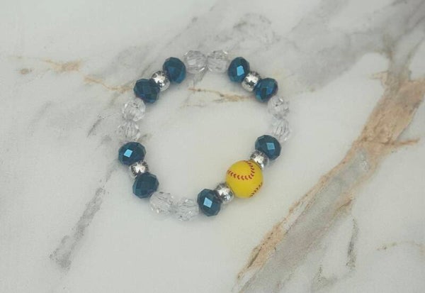 Yellow Softball Beaded Stretch Bracelet