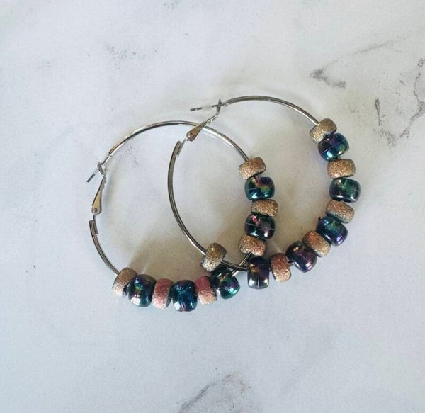 Metallic Beaded Hoop Earrings