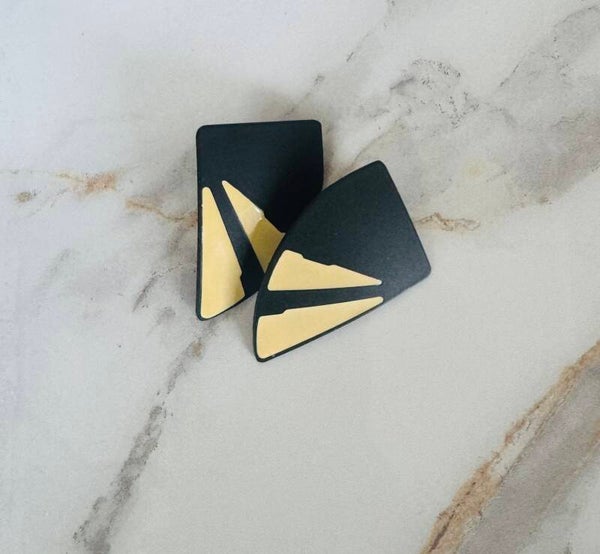 Geometric Black and Gold Statement Earrings