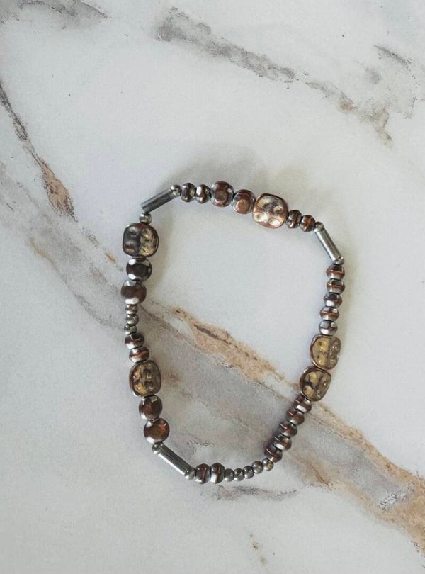 Rustic Bronze & Metallic Beaded Stretch Bracelet