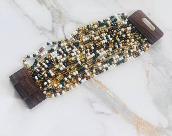 Multi-Strand Wooden Clasp Beaded Bracelet – Earthy Chic