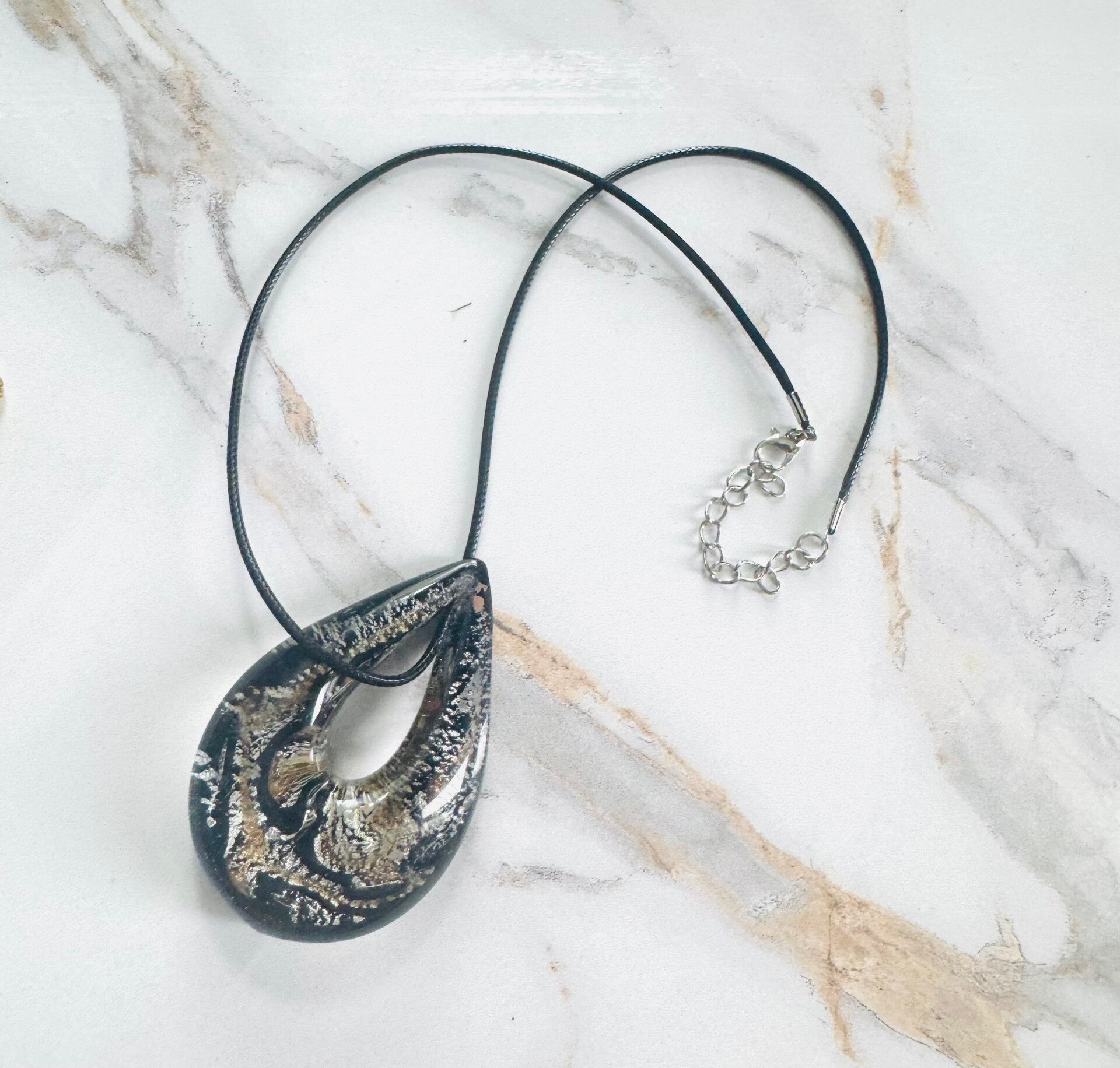Midnight Swirl Teardrop Pendant Necklace