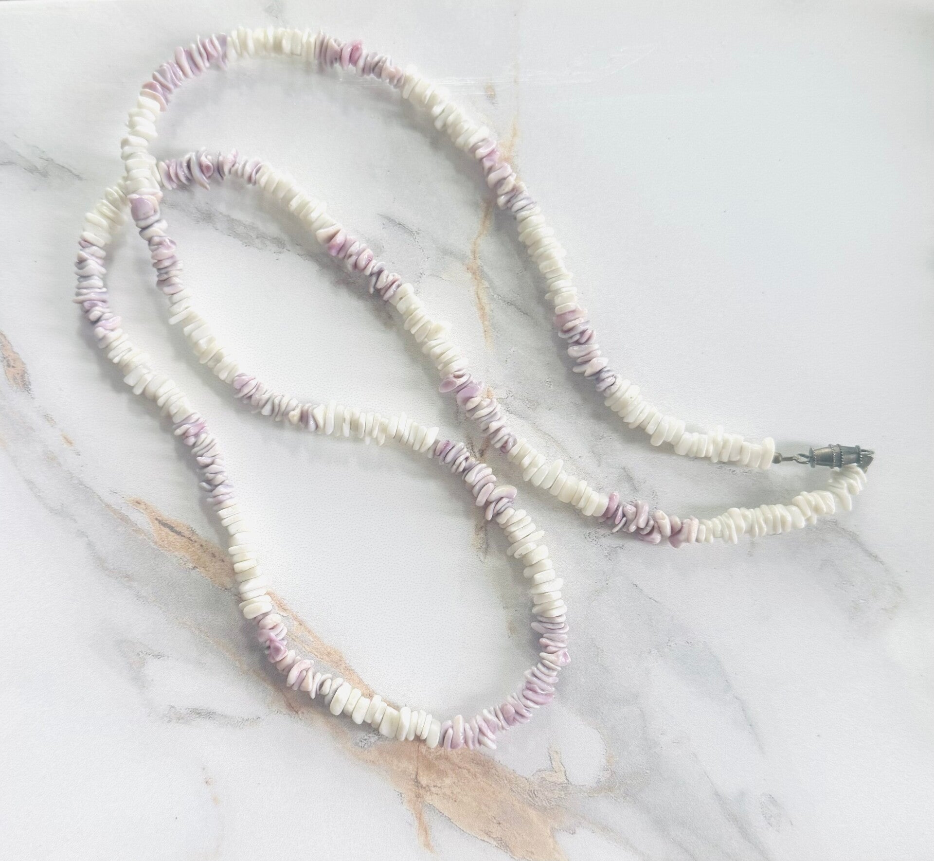 Boho White and Lavender Seashell Necklace