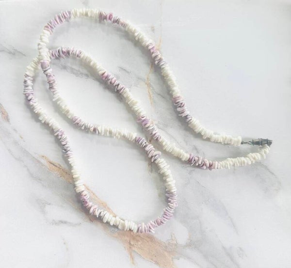 Boho White and Lavender Seashell Necklace