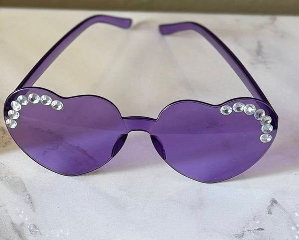 Purple Heart Rhinestone Sunglasses – Sparkly Festival & Game Day Shades