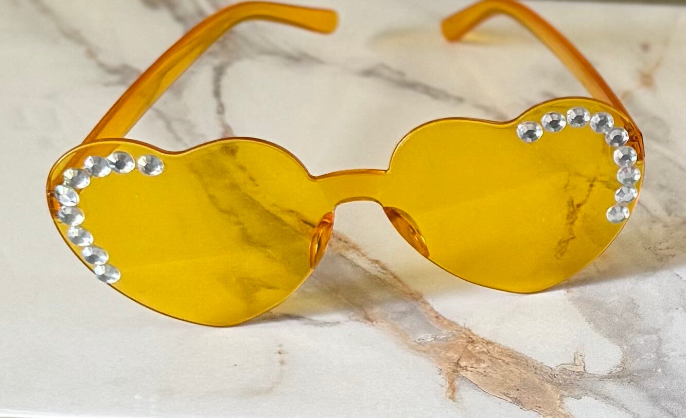 Yellow Heart Rhinestone Sunglasses – Bold Festival & Game Day Statement Shades