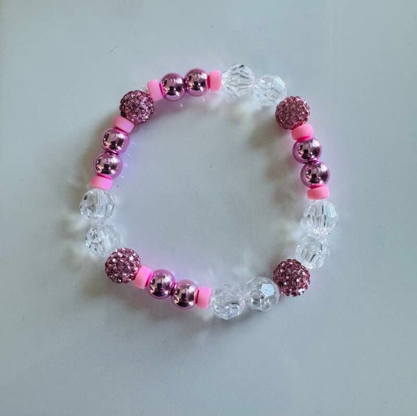 Pink Sparkle and Crystal Beaded Bracelet