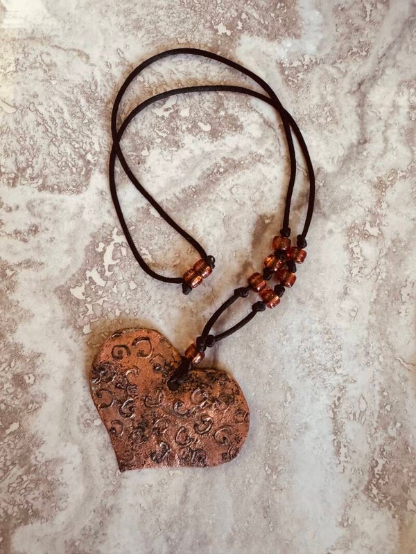 Rustic Copper Heart Pendant Necklace