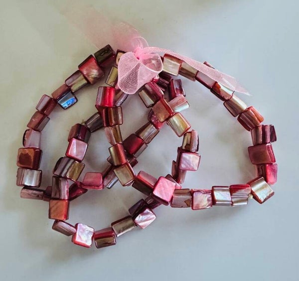 Iridescent Pink Shell Beaded Wrap Bracelet
