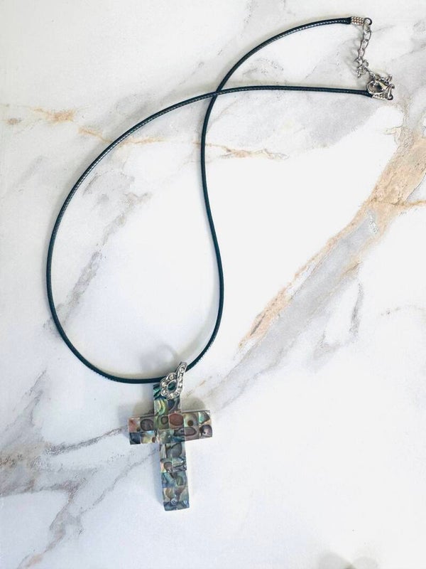 Abalone Cross Pendant Necklace