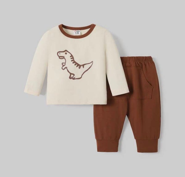 Baby Dinosaur Print Long-Sleeve Top and Pants Set