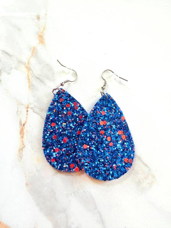 Blue Glitter Teardrop Statement Earrings