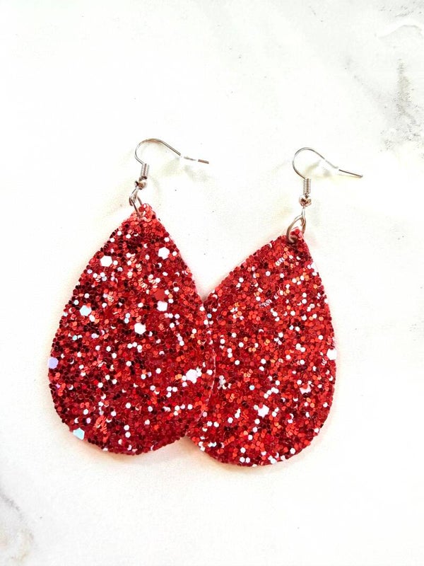 Red Glitter Teardrop Statement Earrings
