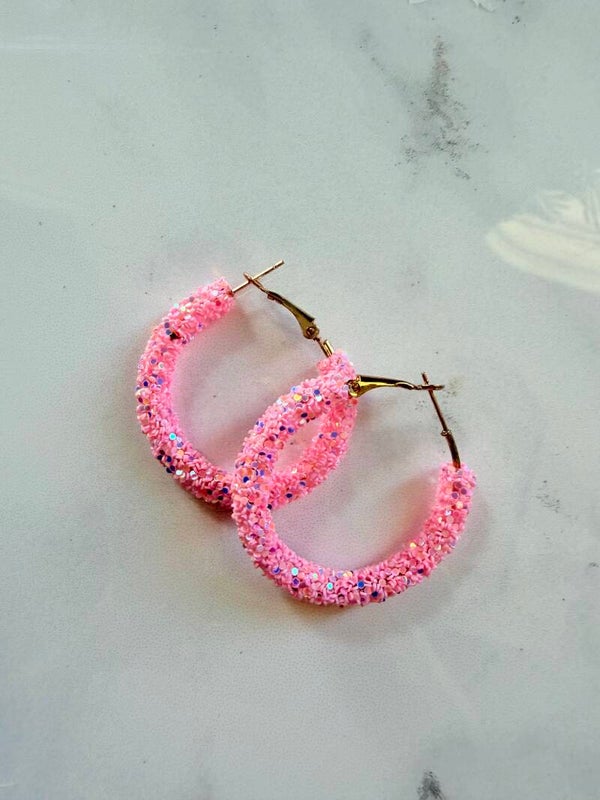 Pink Sequin Hoop Earrings