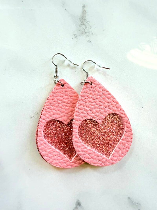 Pink Teardrop Heart Cutout Earrings